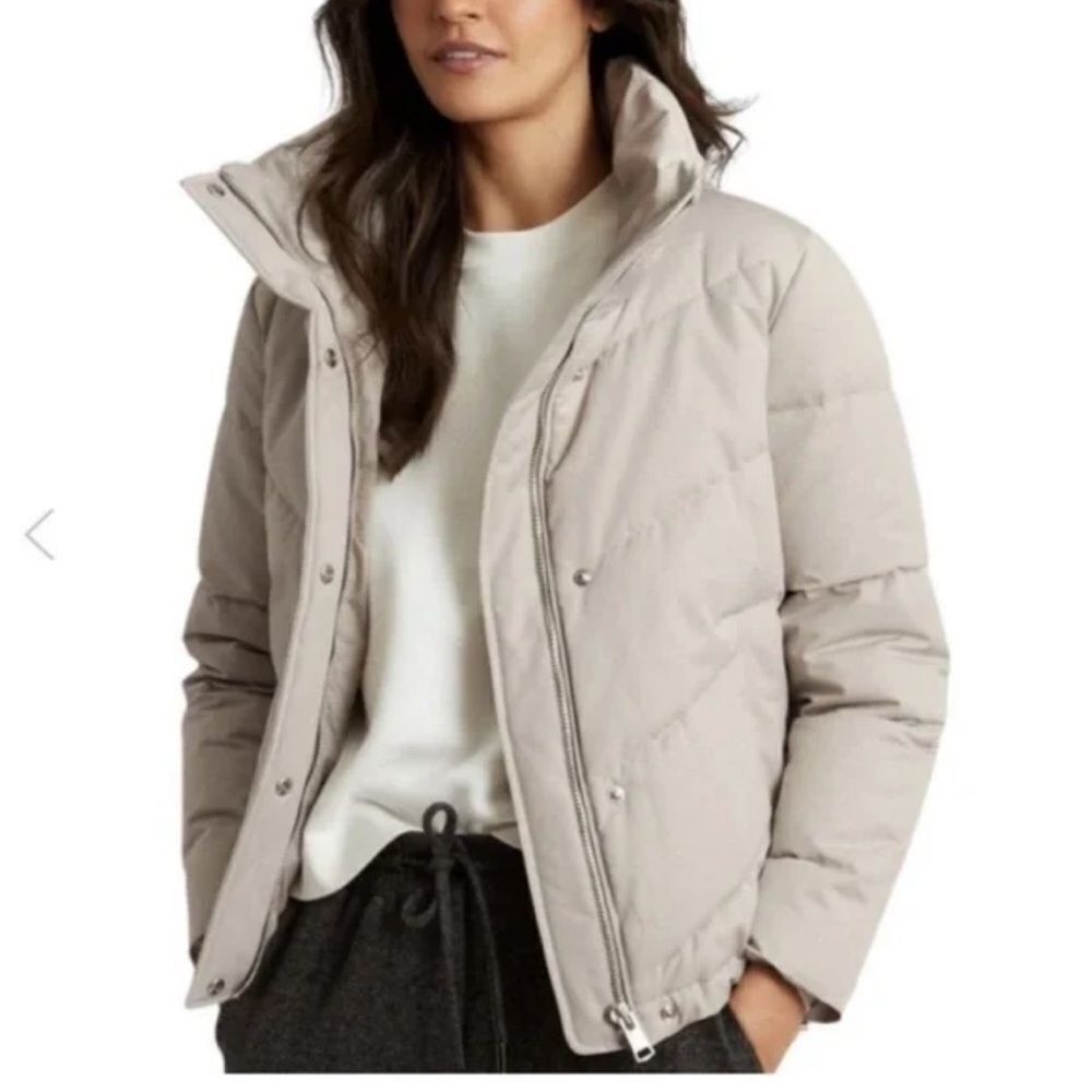 Reiss Dax Puffer Jacket Side Zipper Large in Stone NEW MSRP $545